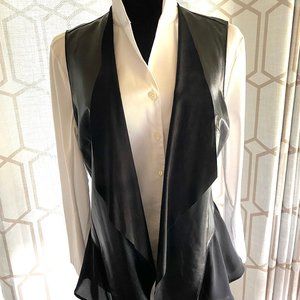 New LAFAYETTE 148 Leather and Silk Black Vest M